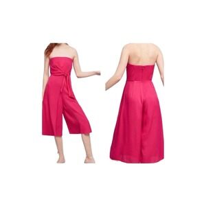 Anthropologie‎ Maeve Pink Strapless Wide Leg Romper, Pockets Size 10 EUC